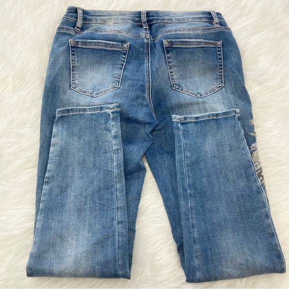 Vintage Bebe Y2K Embellished Jeans Sequin Floral Embroidered Skinny - Picture 2 of 10